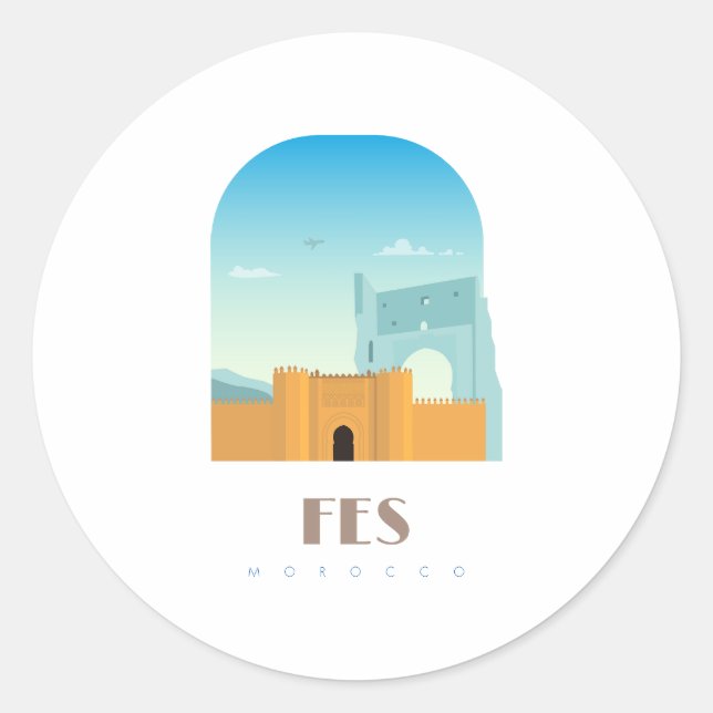 Sticker Rond Fes ville Maroc Skyline (Devant)