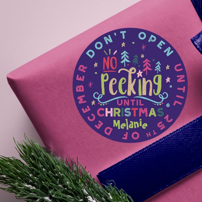 Sticker Rond Festif Amusement & Colorful Pas De Pékin Jusqu'À N (Festive Fun & Colourful No Peeking Until Christmas Classic Round Sticker)