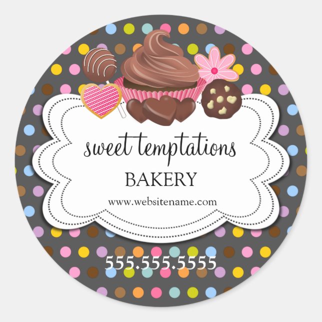 Sticker Rond Festif Assorti Desserts Boulangerie Emballage (Devant)