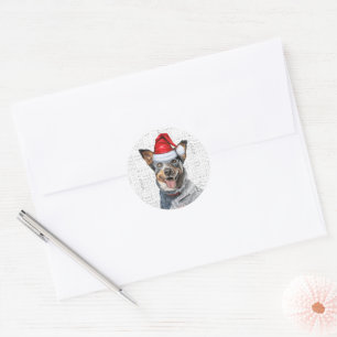 Sticker Rond Festif Blue Heeler Chien Woof Word Art Noël