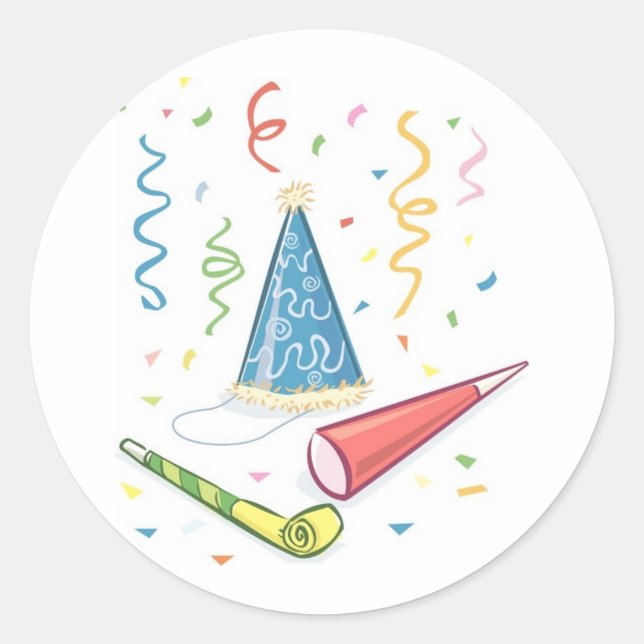 Sticker Rond Festif Casquette avec Noisemakers (Devant)