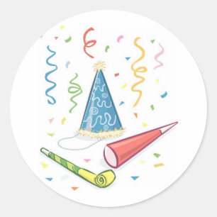 Sticker Rond Festif Casquette avec Noisemakers