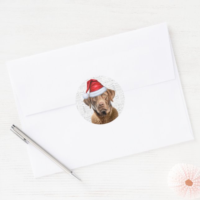 Sticker Rond Festif Chesapeake Bay Chien Woof Art Christmas (Enveloppe)