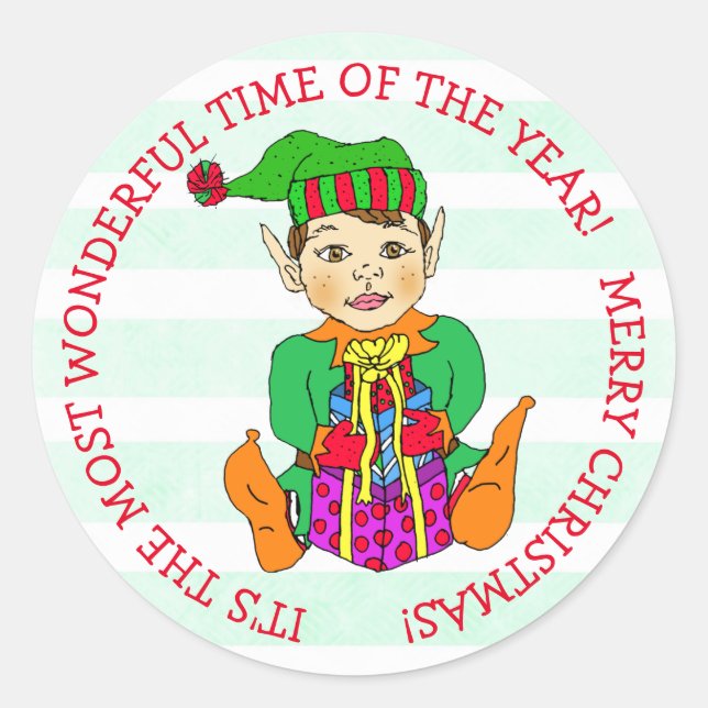 Sticker Rond Festif de Noël fantaisiste dessiné à la main (Devant)