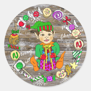 Sticker Rond Festif de Noël fantaisiste dessiné à la main Elf &