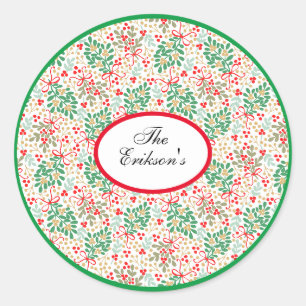 Sticker Rond Festif Des Verts De Noël Et Des Baies Saintes
