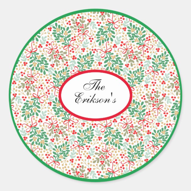 Sticker Rond Festif Des Verts De Noël Et Des Baies Saintes (Devant)