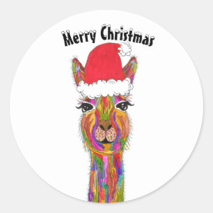 Sticker Rond Festif et coloré Llama Joyeux Noël
