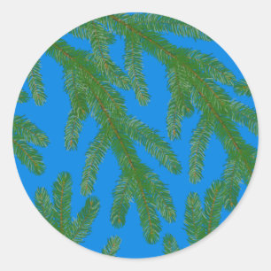 Sticker Rond Festif Green sapin branches et brindilles Bleu