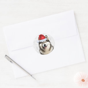 Sticker Rond Festif Malamute d'Alaska Woof Word Art Noël
