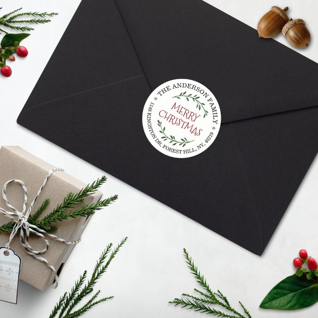 Sticker Rond Festif Noël personnalisé Adresse de retour (Créateur téléchargé)