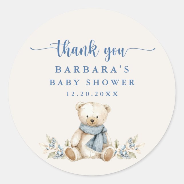 Sticker Rond Festif Teddy Bear Merci de Baby shower beige (Devant)