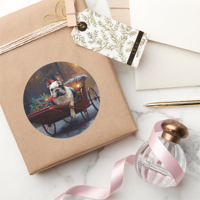 Sticker Rond Festin de Noël de Bulldog en France (Cadeaux)