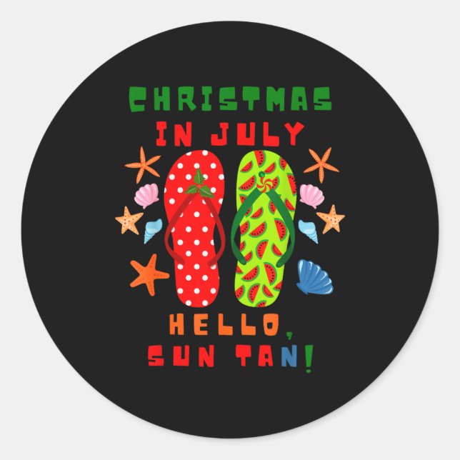 Sticker Rond Festive Christmas In July Flip Flop Summer Beach F (Devant)