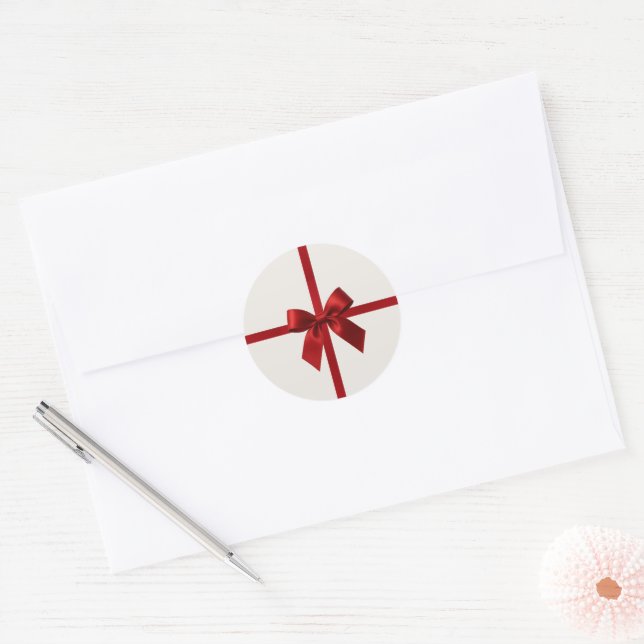 Sticker Rond FESTIVE CHRISTMAS modern gift red ribbon bow (Enveloppe)