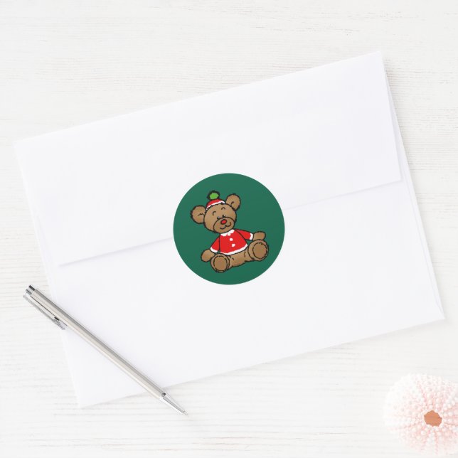 Sticker Rond Festive Christmas Teddy Bear Design (Enveloppe)
