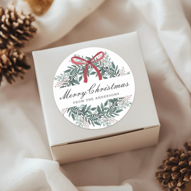 Sticker Rond Festive Christmas Wreath Holiday Gift (Créateur téléchargé)