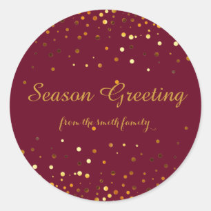 Sticker Rond Festive de Noël Gold Faux Parties scintillant