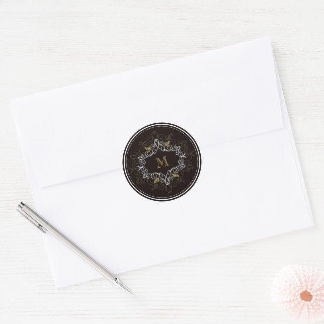 Sticker Rond Festive Foliage Déco Cadre Monogram Classy Holiday (Enveloppe)