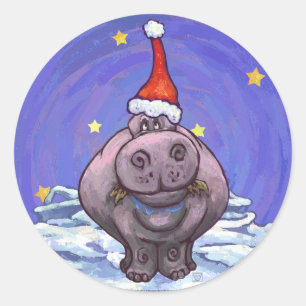Sticker Rond Festive Hippo Holiday