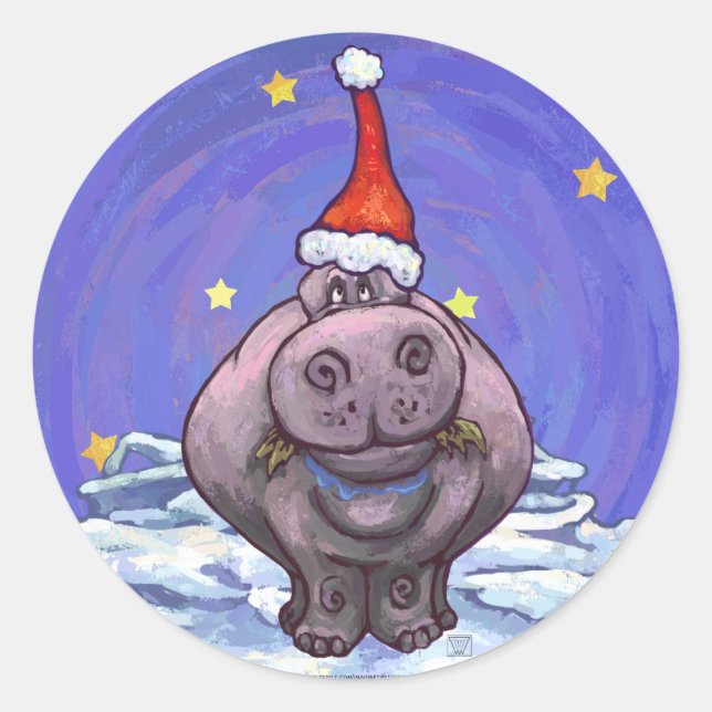 Sticker Rond Festive Hippo Holiday (Devant)