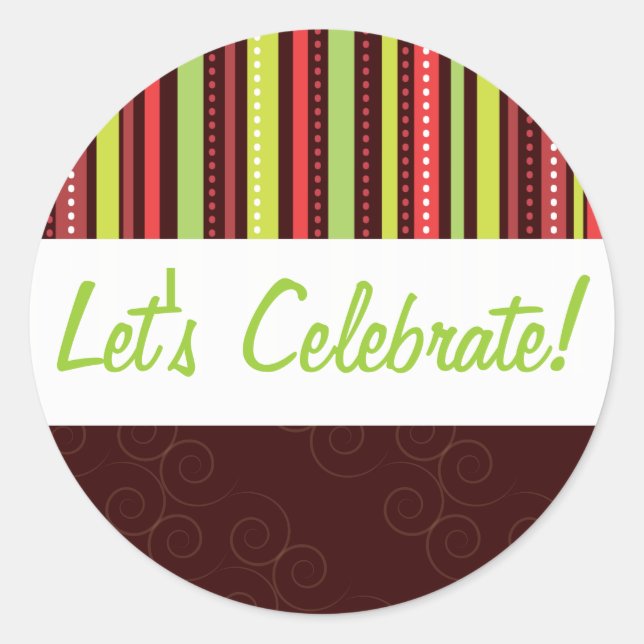 Sticker Rond Festive Holiday Rouge & Vert Polka Dot & Stripes (Devant)
