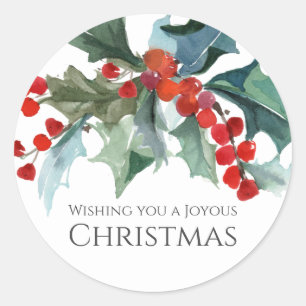 Sticker Rond Festive Holly et Berries Evergreens Noël