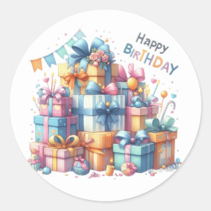 Sticker Rond Festive Joyeux Anniversaire Tous les âges