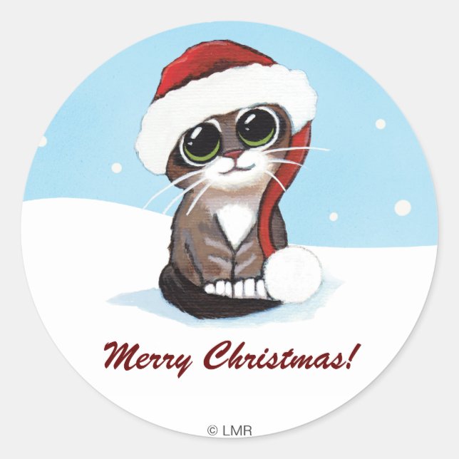 Sticker Rond Festive Kitten Joyeux Noël Personnalisable (Devant)