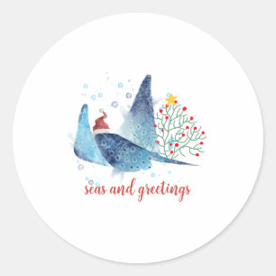 Sticker Rond Festive Manta Ray Seas n Greutages Arbre de Noël