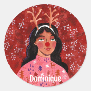 Sticker Rond Festive Noël personnalisé colis de nom