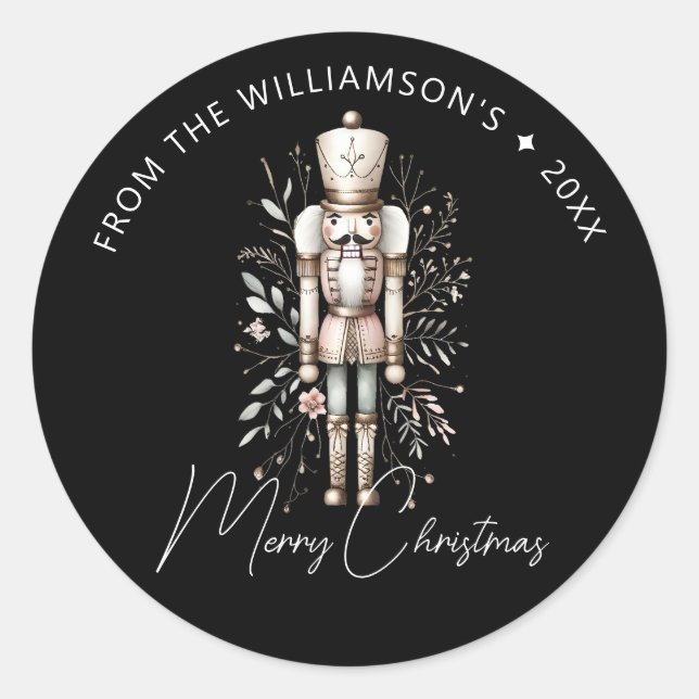 Sticker Rond Festive Pink Gold Nutcracker Christmas Dark (Devant)