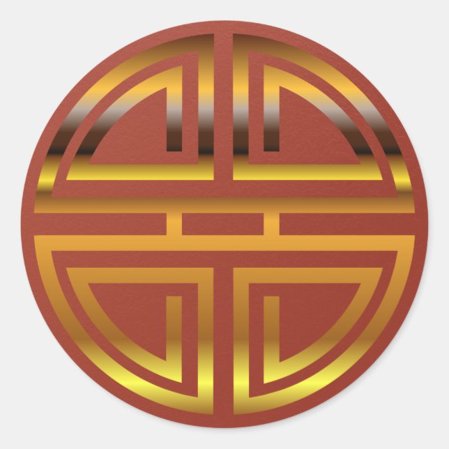 Sticker Rond Festive Red Faux Gold Longevity Motif Party Faveur (Devant)