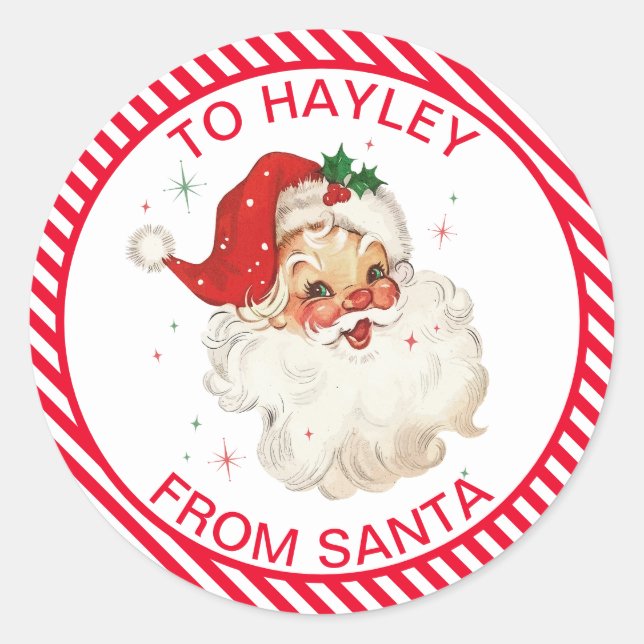 Sticker Rond Festive Rouge De Bande De Père Noël Cadeau (Devant)