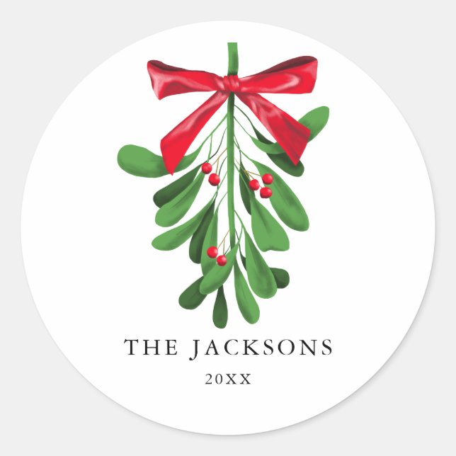 Sticker Rond Festive Rouge et Vert Mistletoe vacances (Devant)