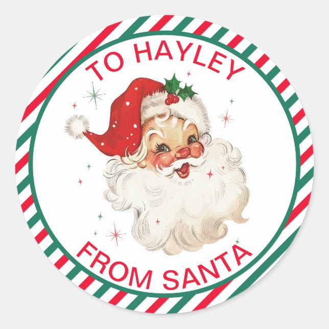 Sticker Rond Festive Stripe Red Green From Santa Gift (Devant)
