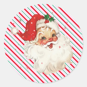 Sticker Rond Festive Stripe Retro Père Noël