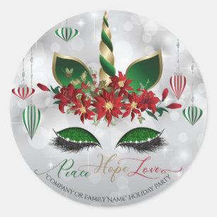 Sticker Rond Festive Unicorn face à la paix Espoir et amour