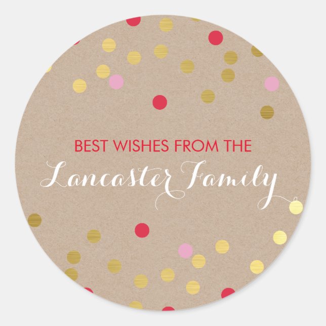 Sticker Rond FESTIVE VACANCES VÊTEMENTS CONFIT motif d'or kraft (Devant)