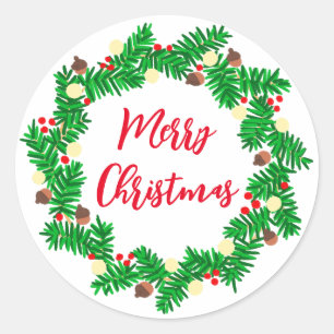 Sticker Rond Festive Wreath Joyeux Noël