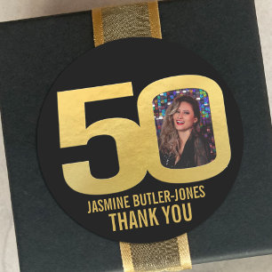 Sticker Rond fête 50e anniversaire sur mesure photo or faveur