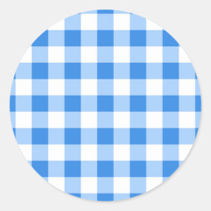 Sticker Rond Fête à motif carreaux gingham bleu et blanc