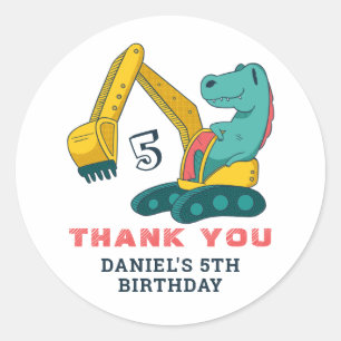 Sticker Rond Fête Anniversaire de enfant T-Rex Dinosaur