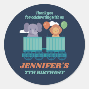 Sticker Rond Fête Anniversaire de enfant Train and mignon Anima