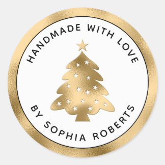 Sticker Rond Fête artisanale avec Love Holly et Marbre d'or C