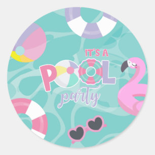 Sticker Rond Fête au bord de la piscine Fille Rose et Violet An