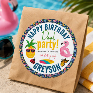Sticker Rond Fête au Piscine   Fête d'anniversaire Moderne sur 
