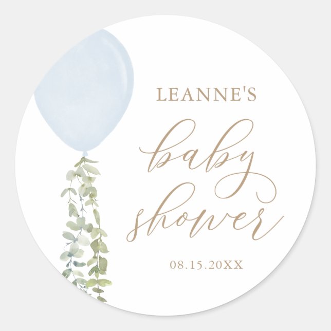 Sticker Rond Fête bébé Eucalyptus Ballon Bleu (Devant)