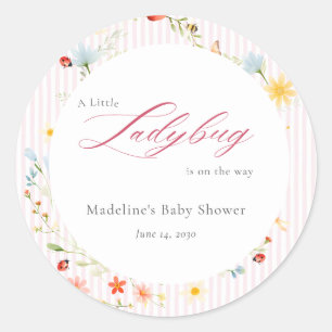 Sticker Rond Fête bébé Jardin de Fleur Sauvage Coccinelle Rose