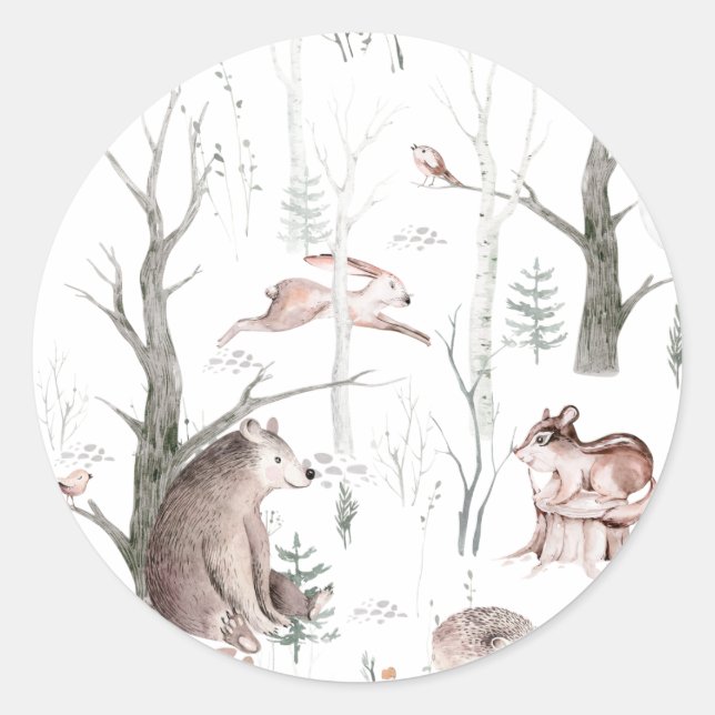 Sticker Rond Fête bébé thème amis de la forêt aquarelle (Devant)